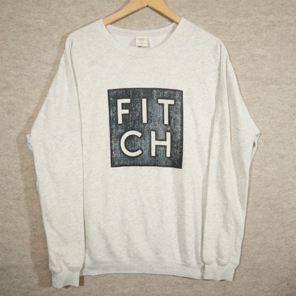 Abercrombie & Fitch Mens M/L Gray Graphic Crewneck Sweatshirt FITCH Logo Y2K